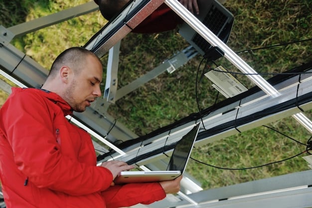 A detailed shot of a person working on installing solar panels on a rooftop, focusing on the secure connection details. The background shows a clear, sunny suburban neighborhood, underscoring the individual and community benefits of renewable energy.
