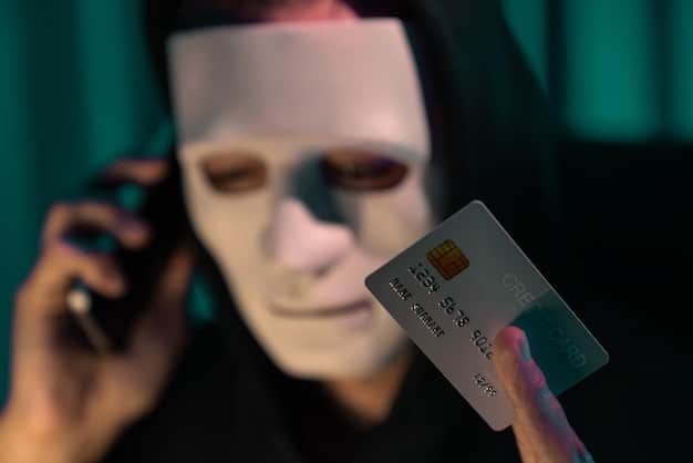 A close-up of a credit card with a blurred background representing online transactions and data breaches, highlighting the financial risks associated with identity theft.