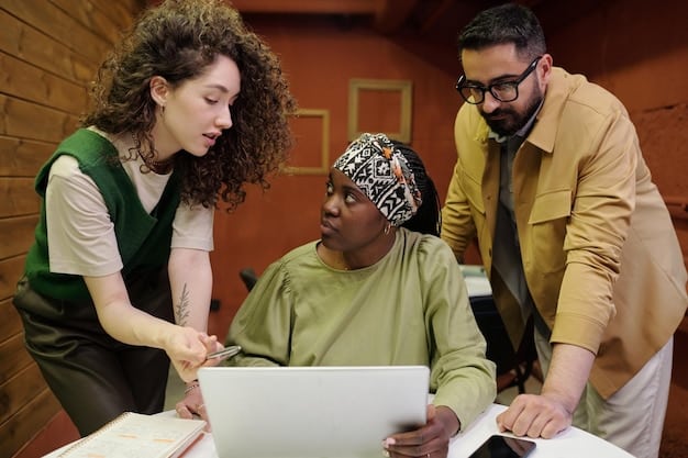 A group of diverse students participating in a collaborative project using AI tools to analyze data and develop solutions to a real-world problem. The students are actively engaged, discussing their findings and brainstorming ideas, highlighting the importance of collaboration and critical thinking.