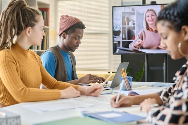 A diverse group of students participating in a live online class, showing engagement and interaction.