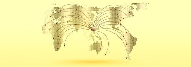 A fragmented world map with highlighted routes representing WebRTC connections, symbolizing how WebRTC can bypass VPNs and reveal user locations. The graphic emphasizes the vulnerability in WebRTC technology.