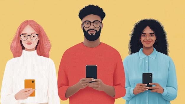 A digital illustration showing a diverse group of customers interacting with a chatbot on different devices (phone, laptop, tablet). The chatbot is represented as a friendly, helpful virtual assistant.