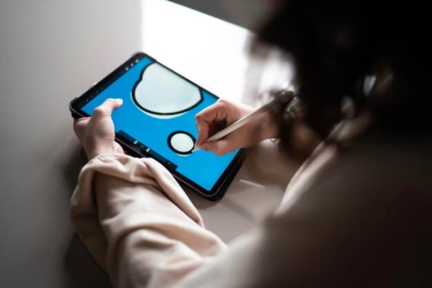 A person carefully examining the privacy policy of a smart home device on a tablet, with a magnifying glass highlighting key sections of the document.