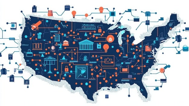 A map of the United States highlighting states with prominent tech industries and government-funded training programs, showcasing the geographical distribution of opportunities.