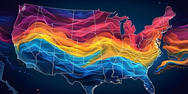 A heatmap showing the areas in the US with the highest demand for digital skills, highlighting specific technologies and job roles. The map includes key statistics on the digital skills gap in each region, with markers indicating the concentration of tech companies.